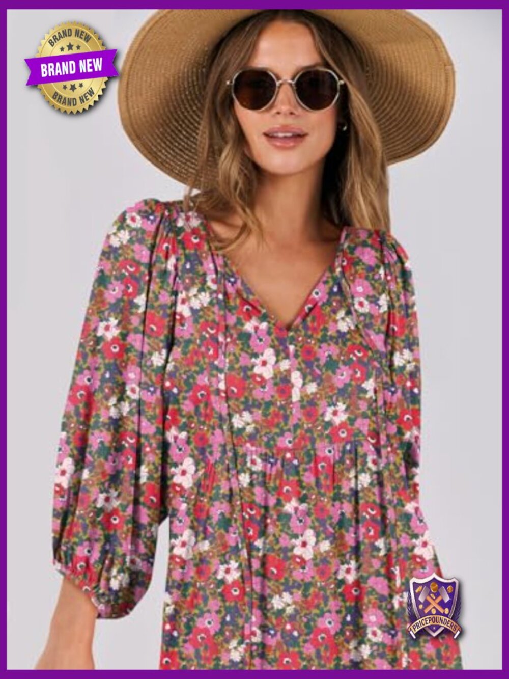 Boho V Neck Puff Sleeve Maxi Dress Flowy Tiered Ruffle - Picture 3 of 7